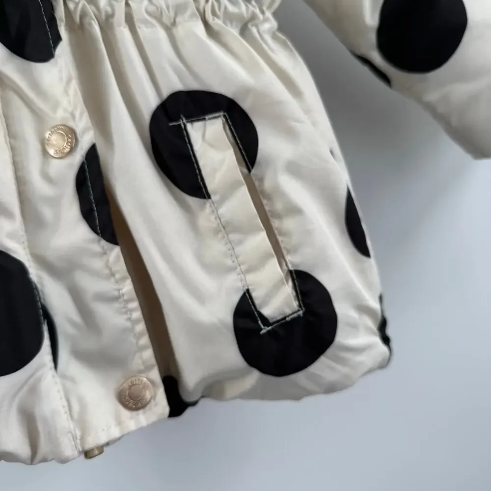CARTER'S Coat Size 2T Toddler Girl Big Polka Dot Puff Fleece Black Cream Winter